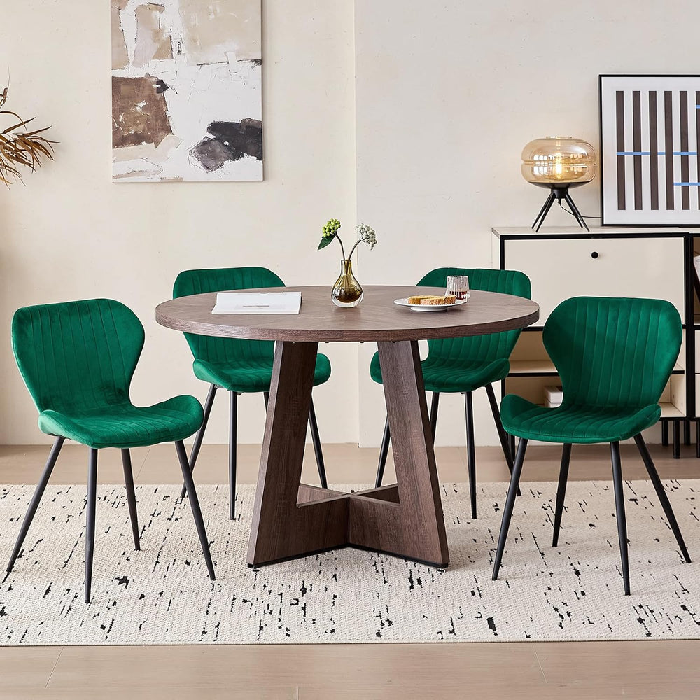 Green Velvet Dining Chairs Set of 4, Ergonomic Kitchen Chairs | Modern Uphols...