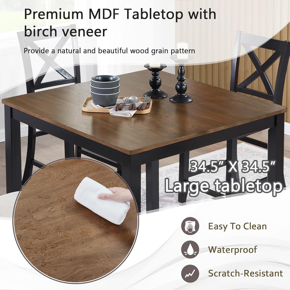 KEIKI 5-Piece Standard Height Dining Table Set with Square Table and 4 X-Shap...