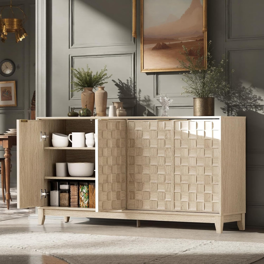 COLAMY 60" Sideboard Buffet Cabinet with Storage, Modern 4-Door Buffet T...
