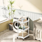 SUNALLY 3-Tier Rolling Cart with 2 Lockable Wheels, Multifunctional Storage Organizer for Bathroom, Kitchen, Office, Craft, Makeup, Baby Essentials, White