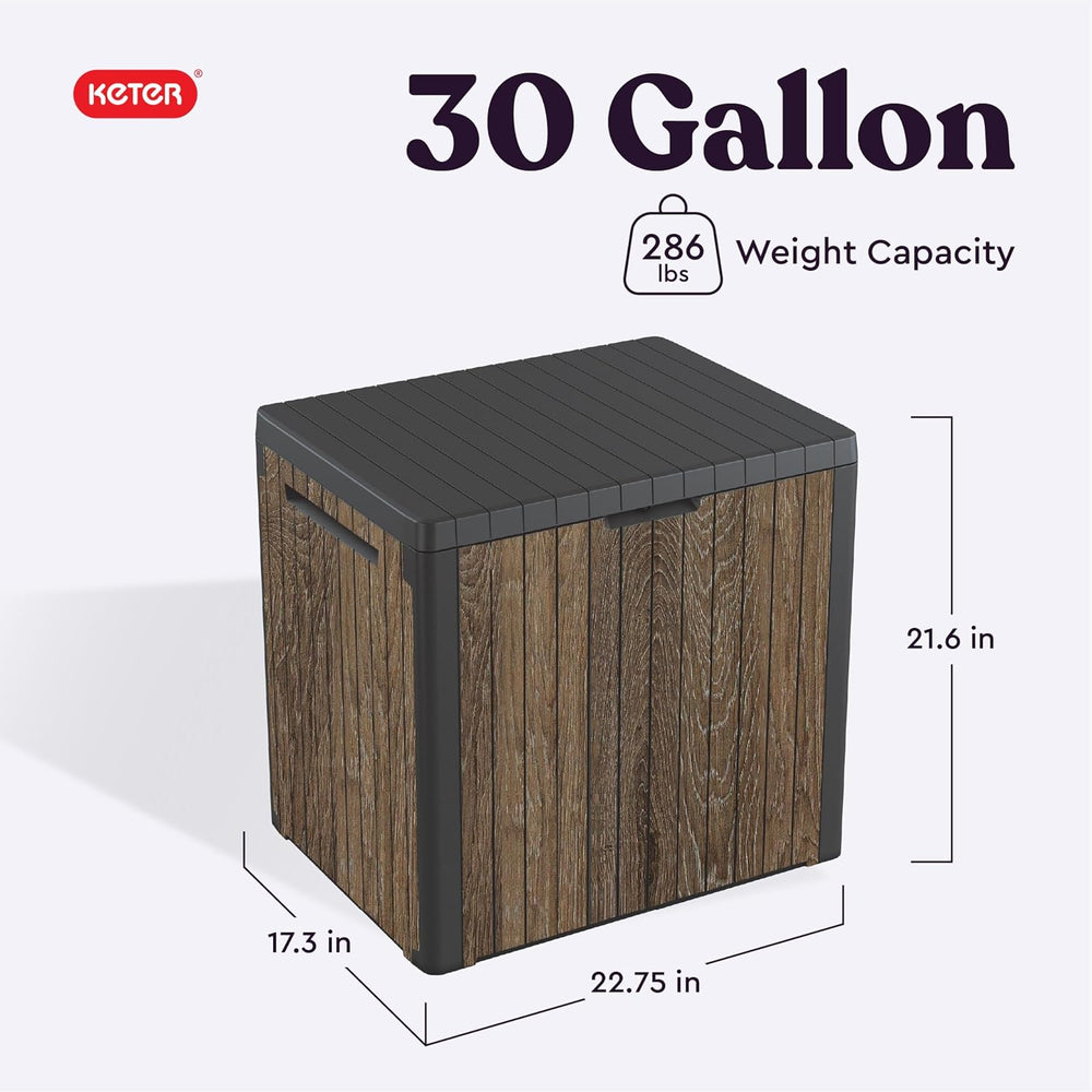 Keter Premium Everwood 30 Gal Outdoor Storage Box and Patio Side Table