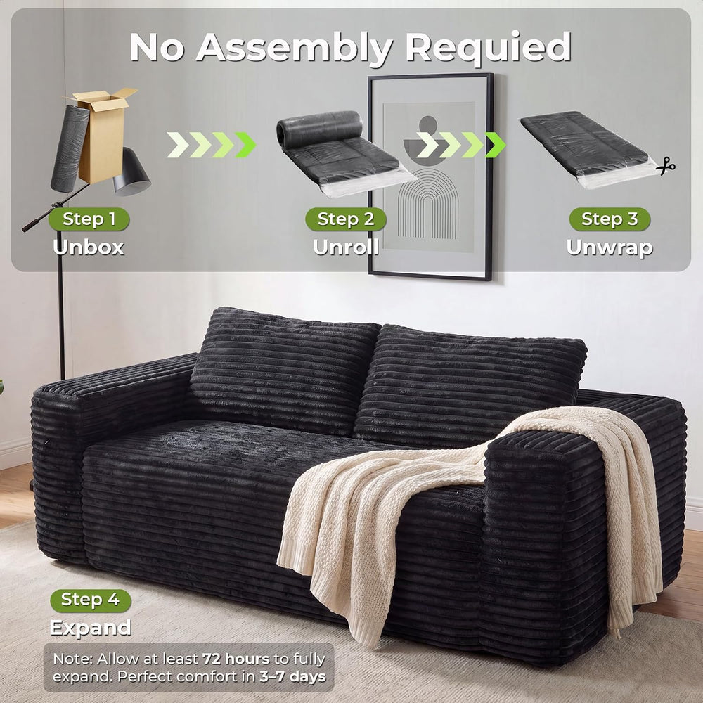 LIKIMIO Liorin Plush 71" Floor Loveseat Sofa Black Corduroy No Assembly ...