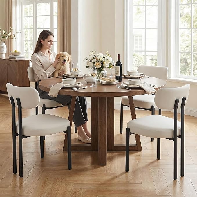 LukeAlon Faux Leather Dining Chairs Set of 4, Modern Curved Back Armless Kitchen Chairs with Black Metal Legs Upholstered Reception Guests Chair for Dining Room Chairs Restaurant Office, White