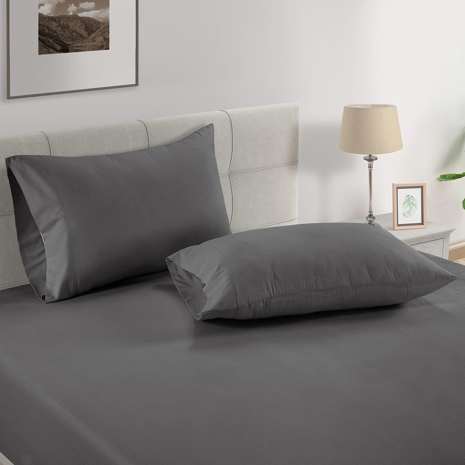 LANE LINEN Pillows Queen Size Set of 2 Soft 100% Egyptian Cotton Cool & Smooth 1000 Thread Count Pillow Cases - Charcoal