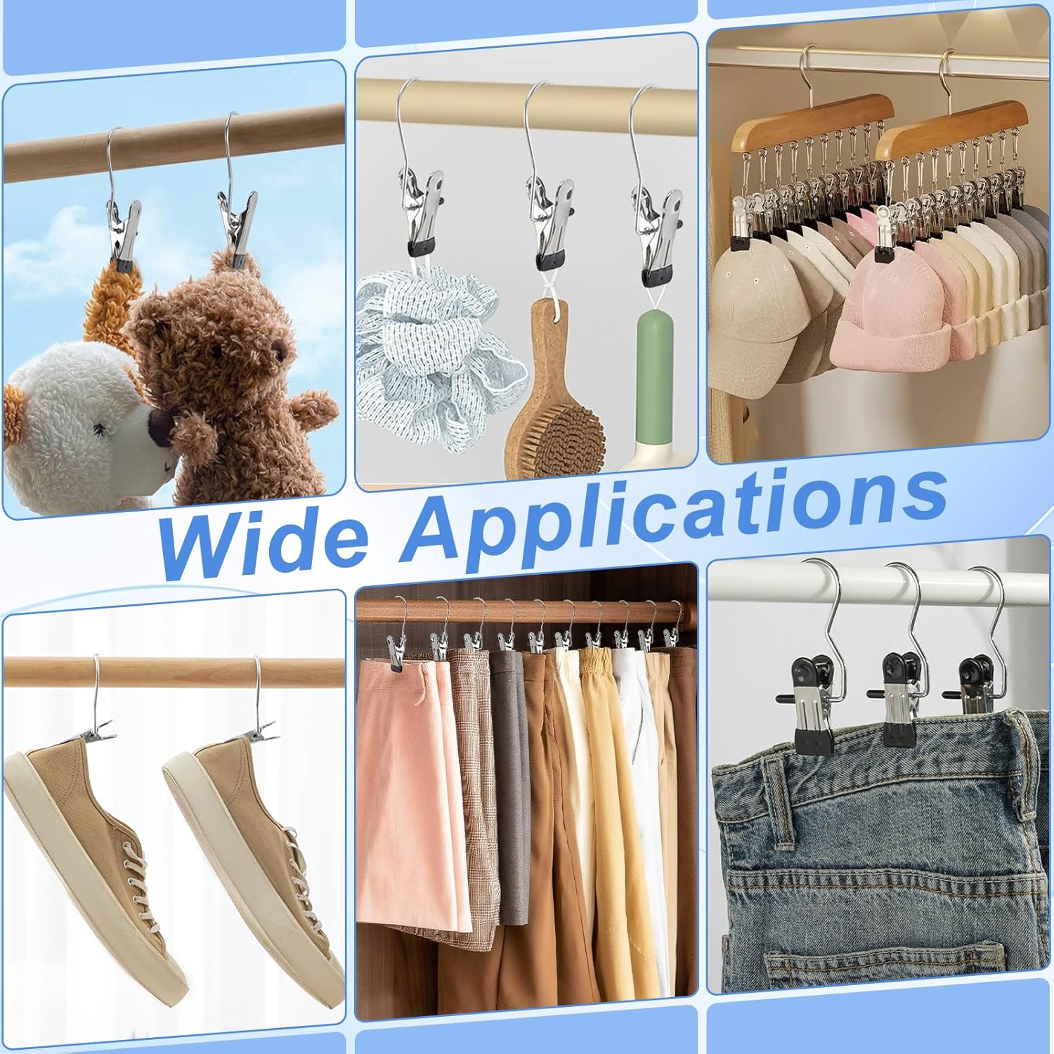 200PCS Boot Hangers Clips for Closet Stainless Steel Clothes Hooks Clip Laundry Hooks Clothes Pins Hanging Clips Portable Clip Hangers Clothespins Hanger for Wardrobe Organization
