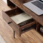 VECELO 39.3" Home Office Work Table with Drawers,Computer Desk with Hairpin Legs for Writing/Study,Rustic Brown