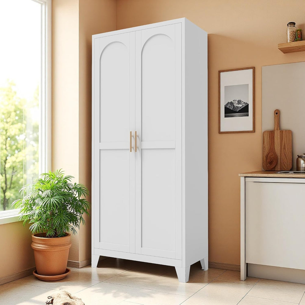 71'' Tall Kitchen Pantry Cabinet, Metal Storage Cabinet with 2 Doors ...