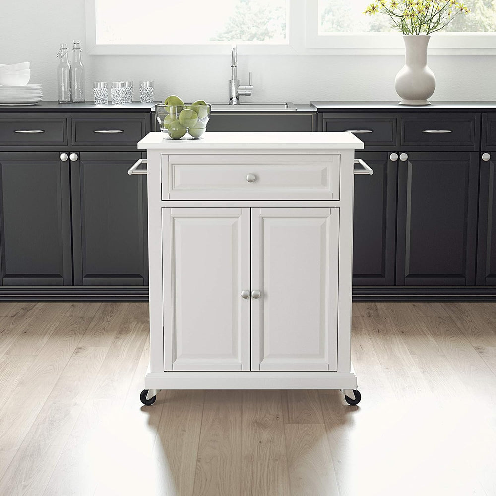 Crosley Furniture Compact Stone Top Small Rolling Cart with Shelves, Microwav...