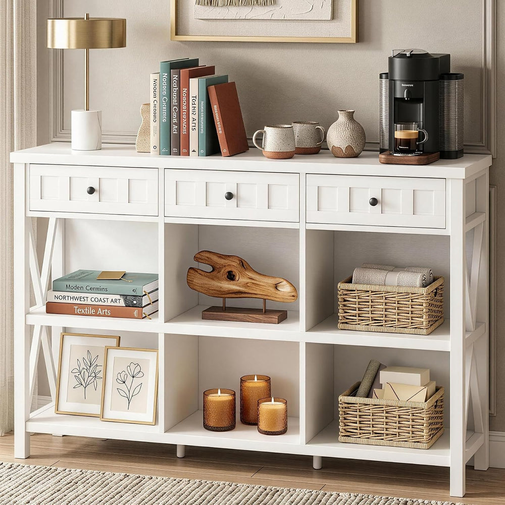 FATORRI 6 Cube Storage Organizer Bookshelf with 3 Drawers, 47 Inch Long Horiz...