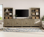 WAMPAT Entertainment Center with Bookshelves for TVs up to 75", Farmhouse Wall Unit TV Stand with 8 Doors & 4 Drawer, Media Console Table for Living Room, Bedroom & Home Theater, Wash Grey