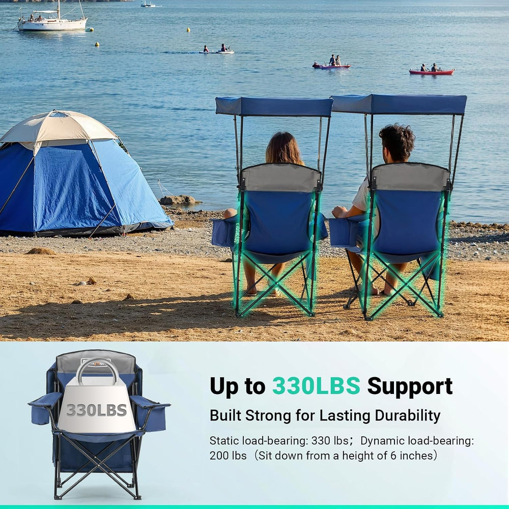 Overmont 2 Pack Camping Chair with Canopy, Oversized 330lbs Heavy Duty Foldin...