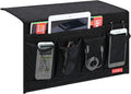 Linen 6 Pockets Bedside Caddy, Bedside Storage Organizer for Magazine, Remotes, Phone (Black)