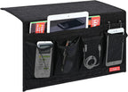 Linen 6 Pockets Bedside Caddy, Bedside Storage Organizer for Magazine, Remotes, Phone (Black)
