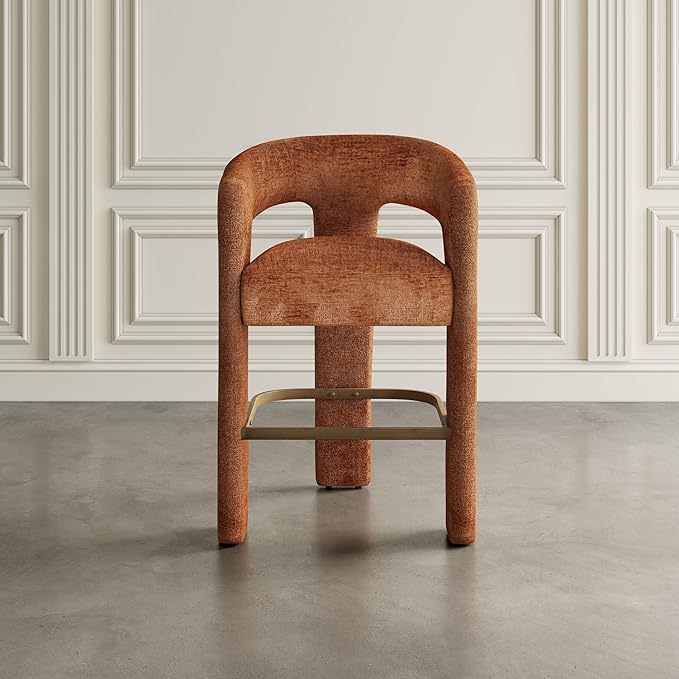 Jofran Upholstered Counter Stool with Arms – Versatile Barstools – Stylish Seating for Kitchen Dining Room or Home Bar, Rust, Single Stool