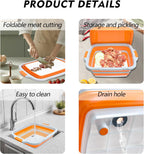 8L/16L BBQ Prep Tub with Cutting Board, Lid & Complimentary Mitts/Gloves – Collapsible Bucket for BBQ, Marinade, Picnic, Camping, Meat Prep – Orange/Black (Orange, X-Large Lid Lock)