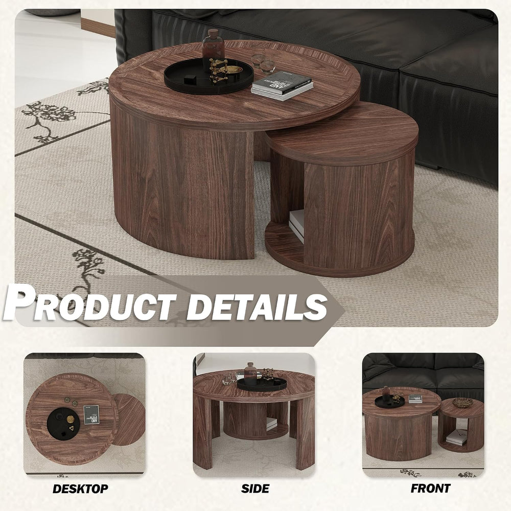 32" Anti-Slip Nesting Tables, Nesting Side Tables with Smooth Wood top, ...