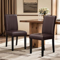 CHUN YI Dining Chairs Set of 2, Faux Leather Dining Room Chairs, High Back Upholstered Parsons Chairs for Dining Room Kitchen Side Chair with Sturdy Wood Legs, Brown