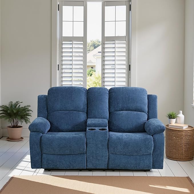 Recliner Sofa Set Couches for Living Room Chair Fluffy Fabric Living Room Furniture Sets, Adjusted Loveseat Loveseat Reclining Couch Furniture Sofa Set for Theater Seating, Light Blue