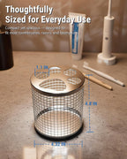 Toothbrush Holder Stand for Bathroom, 304 Stainless Steel Ventilated Organizer for Countertop with Slots for Electric Toothbrushes & Toothpaste, Family Size Tooth Brush Holder