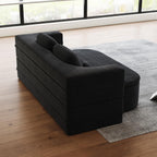 Antetek Convertible Sleeper Sofa, Modern Folding Futon Corduroy Floor Foam Compression Loveseat Sofa Bed Couch, Foldable Full Size Guest Bed with 4 Pillows for Living Room Bedroom Apartment, Black