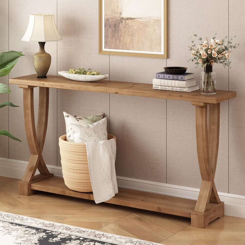 HOKYHOKY 63" Long Solid Wood Console Table, Narrow Behind Couch Sofa Tab...