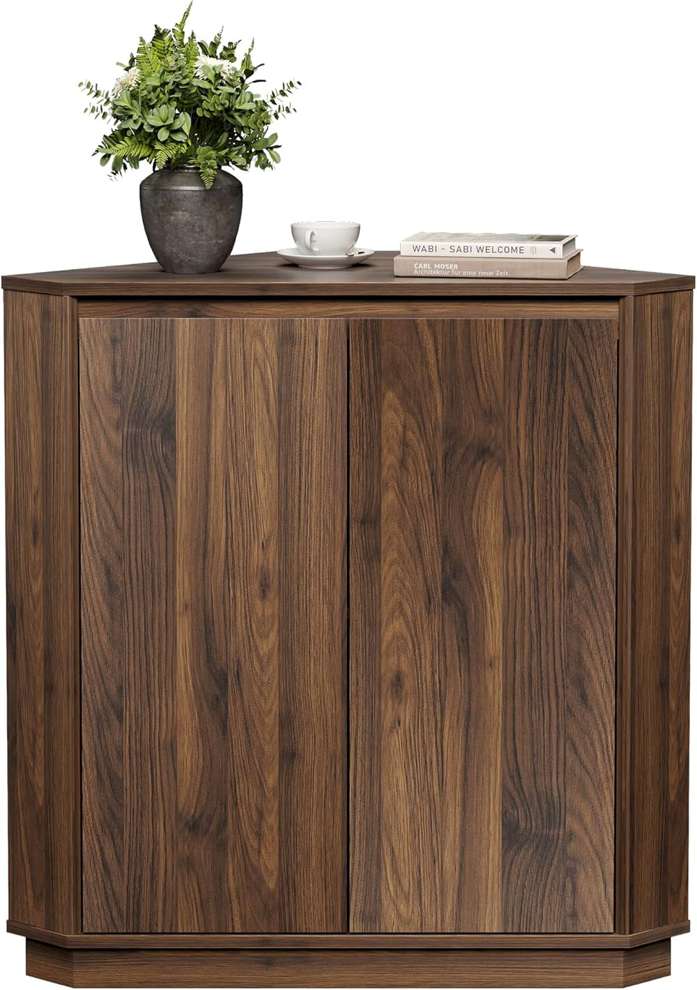 Corner Storage Cabinet, Small Corner Floor Cabinet with 2 Doors and 2-Tier Sh...