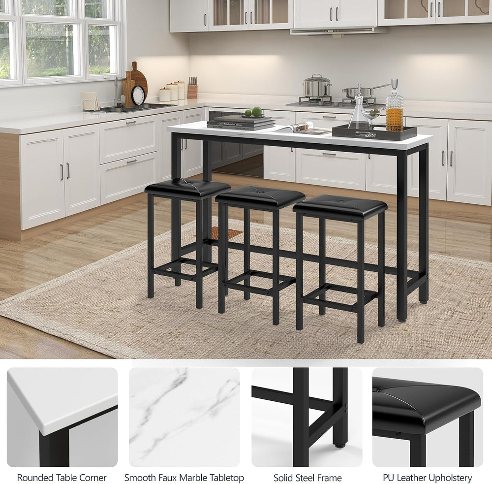 HUGROVE 4-Piece Bar Table and Chairs Set with 3 PU Upholstered Bar Stools, 60...