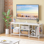 YGEOMER Entertainment Center for 55 inch TVs, TV Stand with Power Outlet and Open Storage Shelves, TV Media Console Table for Living Room and Bedroom, White