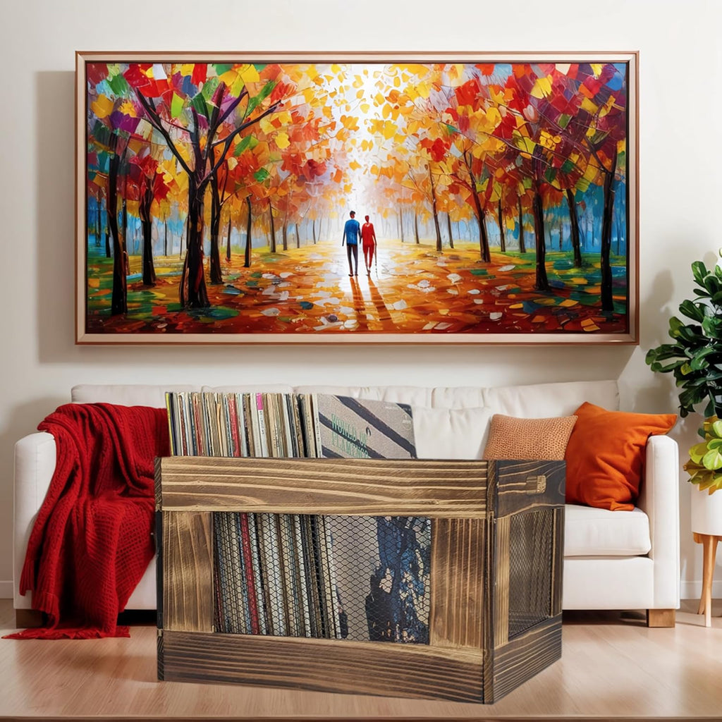 ARTAWEIN Vinyl Record Storage Crate, Wooden Record Holder for Albums - Holds up to 80-100 LPs, Rustic Vintage Style Organizer Box with Handles, Easy Assembly Display for Music Room & Office