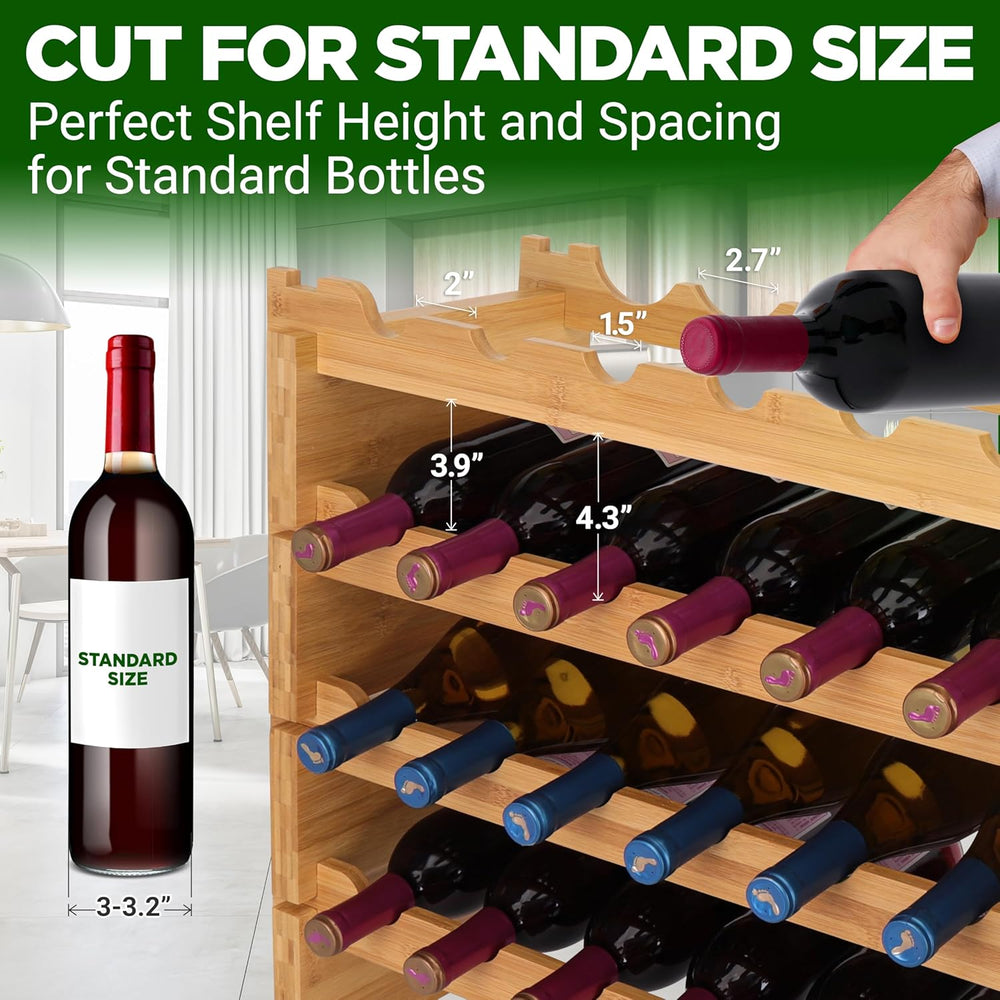 NutriChef 72 Bottle Wine Rack Stackable Bamboo Freestanding, 8-Tier Modular S...