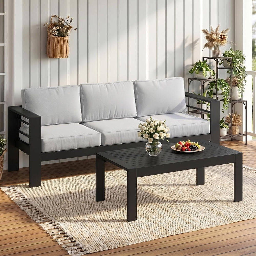Solaste Aluminum Patio Sofa with Coffee Table,2 PCS Patio Furniture Set with ...