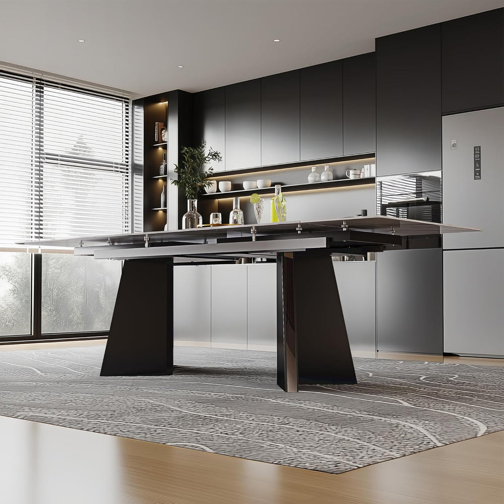 Expandable Dining Table 62.99 to 94.48 Inch Sintered Stone Marble Table Black...