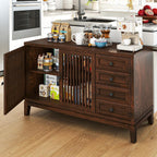 47" Walnut Farmhouse Buffet Sideboard Cabinet with Slat Doors for Kitchen | Wood Credenza with 4 Drawers & 2 Doors Coffee Bar Storage Cabinet with Adjustable Shelf for Living Room Entryway