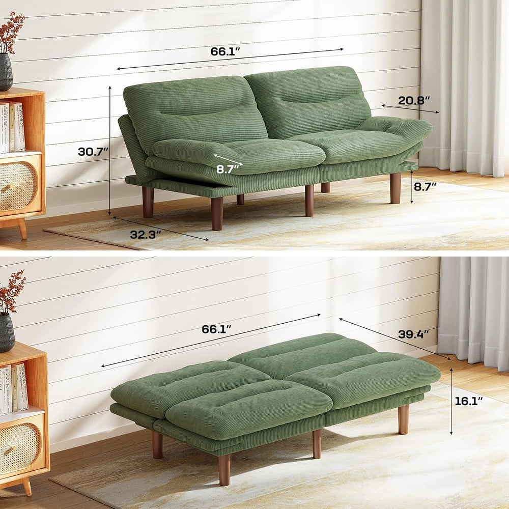 Marsail 66.1" Futon Sofa Bed, Corduroy Convertible Futon Couch with Adju...