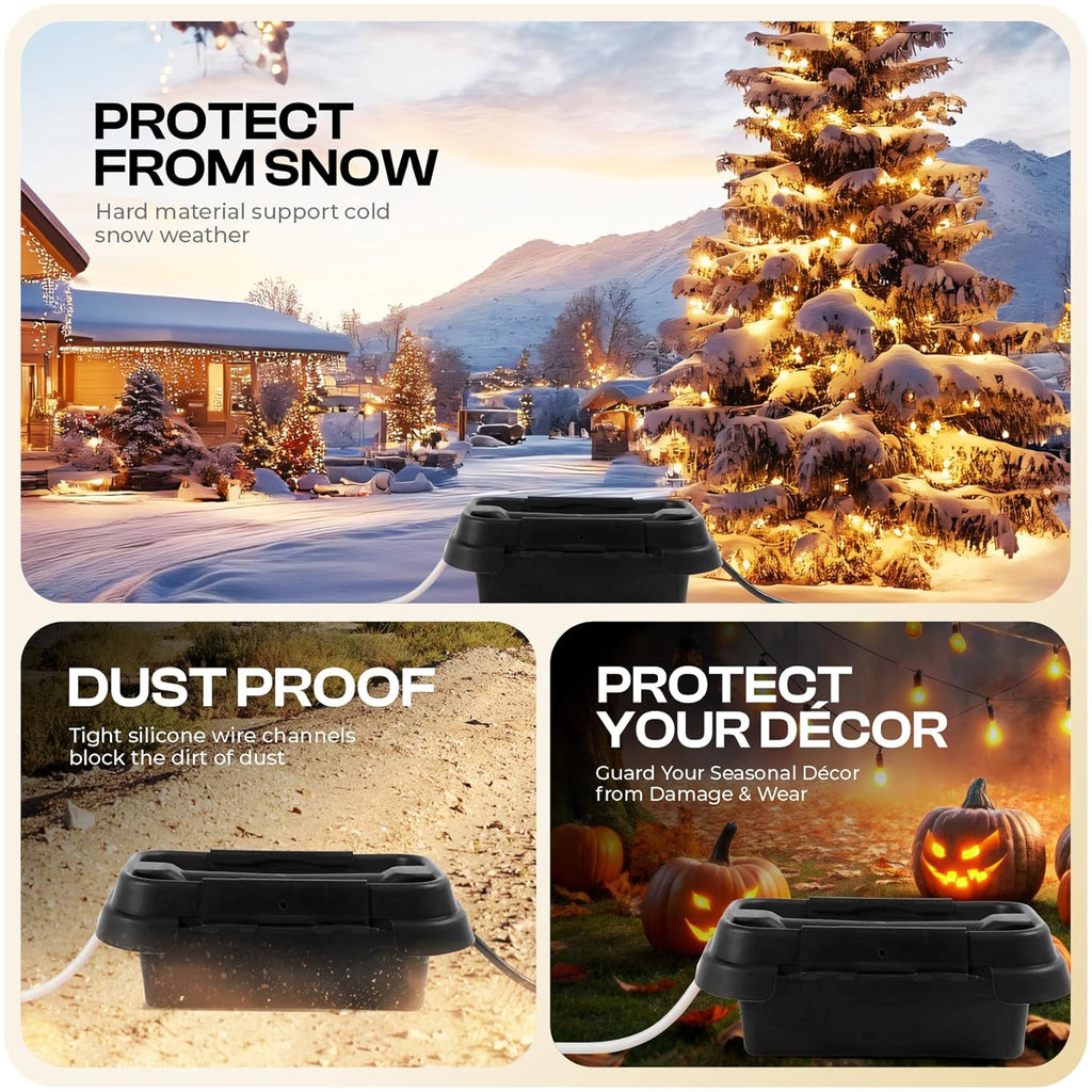 Sockitbox Original Outdoor Electric Box Waterproof - Small Outdoor Extention Cord Cover with 6 Cable Entry Waterproof Enclosure for Power Strips, Plugs, Timers, Lights - Black