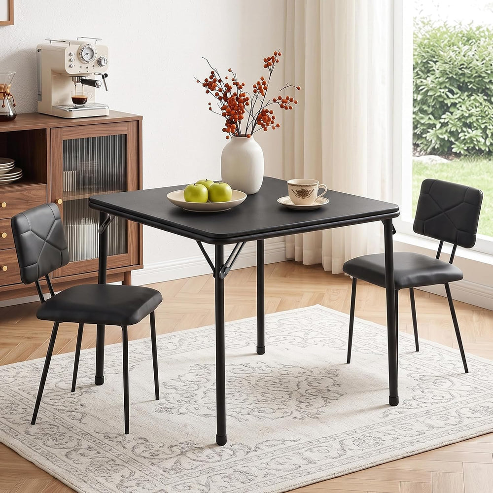 VECELO Card Table and Chair Set 3 Piece, Square Stitched, Black