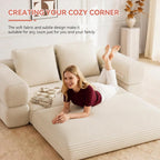 Jocoevol 4-in-1 Convertible Folding Sofa Bed, 78"W x 68"L Queen Size Foldable Sleeper Sofa Bed, Wide Corduroy Upholstery, Boneless Mattress Couch with Armrests & Neck Pillow for Living/Bedroom, Beige