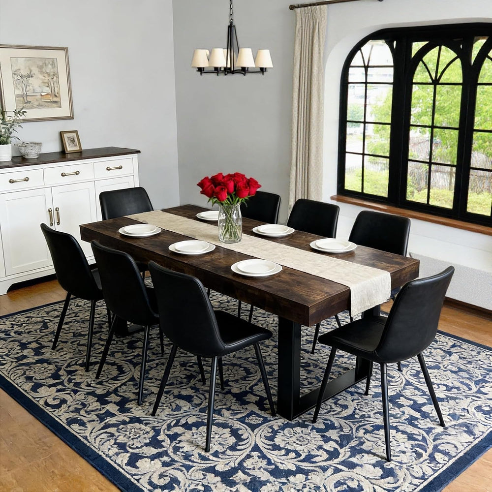 63"-79" Expandable Dining Table Set for 8, Wood Rectangle Dining Ta...