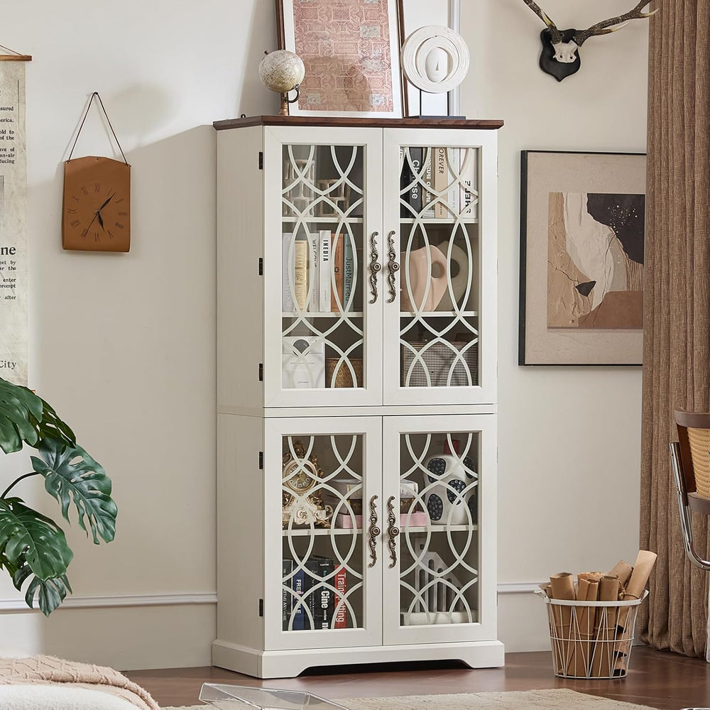 Joaxswe 67" Tall Bookshelf, Vintage Book Shelf with Glass Doors, 5-Tier ...