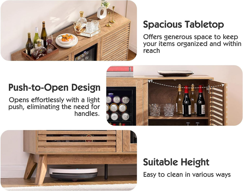 60" Coffee Bar Cabinet with Mini Fridge,Sideboard Mini Fridge Cabinet,Brown