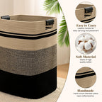 Laundry Hamper, 75L Tall Laundry Basket with Leather Handles, Rectangle Large Clothes Hamper for Organizing, Cotton Woven Laundry Baskets Storage Hampers for Bedroom, Nursery, Living Room