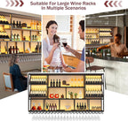 3 Tier Large Wine Rack Wall Mounted with Glass Holder, Black Modern Iron Liquor Shelf, 51.1 Inch Large Wine Bottle Display Shelf, for Kitchen Dining, Home Bar, Cellar (51.1" W)