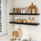 RICHFOCUS 48Inch Floating Shelves for Wall 2 Pack Shelves for Bedroom|Kitchen|Bathroom Wall Mounted Rustic Wood Floating Shelf with Invisible Brackets for Books|Storage|Decor, Black