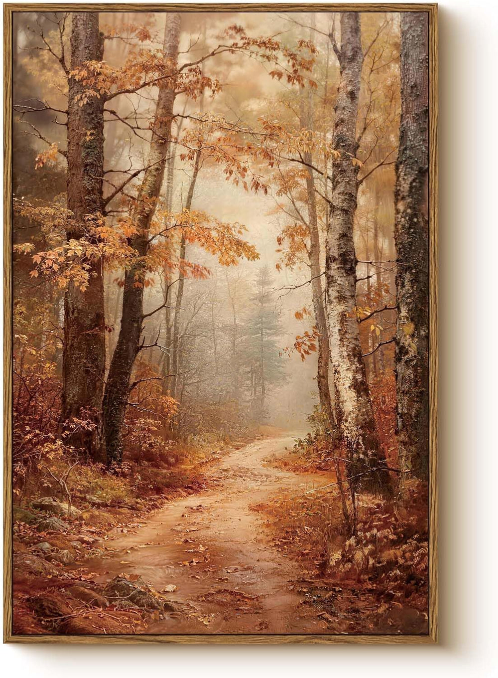 Autumn Forest Framed Canvas Wall Art 16x24 Trees Leaves Trail Artwork, Woodla...