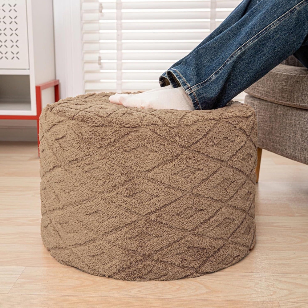 Fluffy Round Ottoman Pouf with All-in-One Foam Filling 20" x 14" Fu...