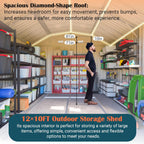 10x12 FT Metal Storage Shed with Floor Frame, Heavy-Duty Outdoor Storage Building with Diamond Roof, 4 Air Vents, Transparent Window & Lockable Double Doors, Snow-Resistant Backyard Garage Shed