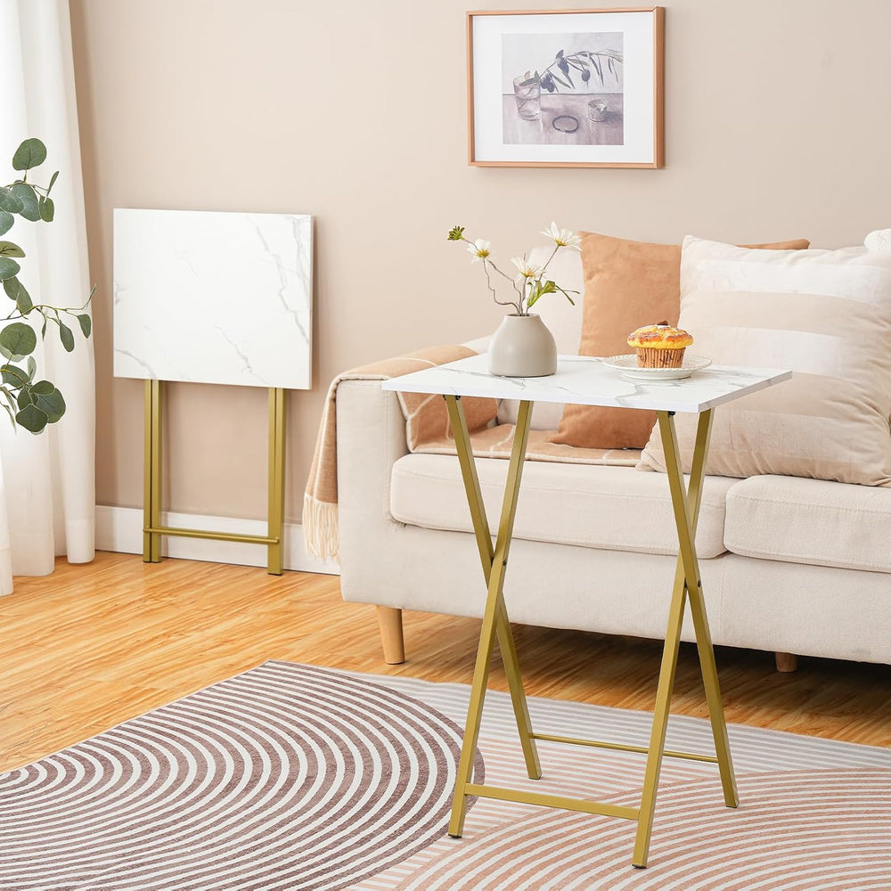 HOOBRO Folding TV Tray Tables, Set of 2 Side Table for Small Space, Industria...