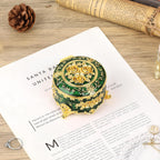 Hipiwe Vintage Metal Jewelry Box Small Ring Holder, Green with Gold Rose | Round Treasure Chest Keepsake Boxes, Trinket organizer for Earrings Necklace Gift for Women