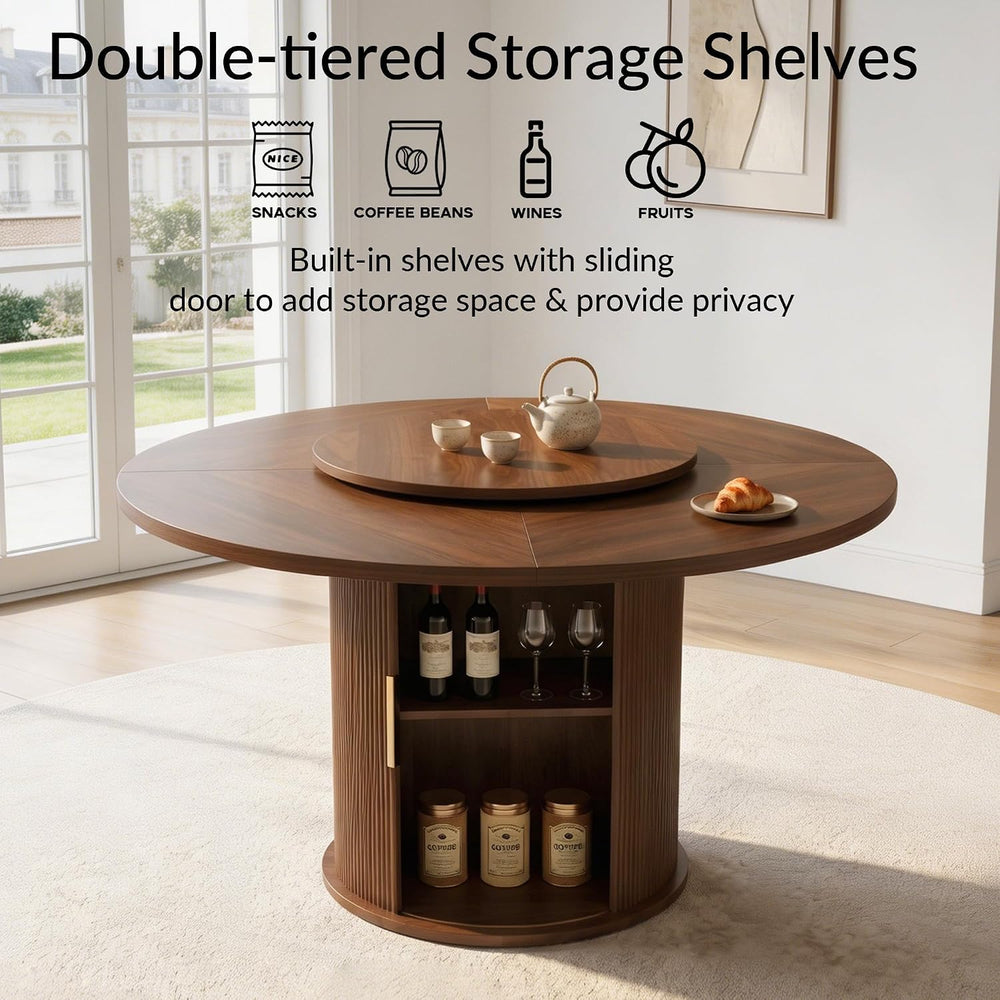 55.1 Inch Round Dining Table for 4-6, Modern Kitchen Table with Storage, Circ...