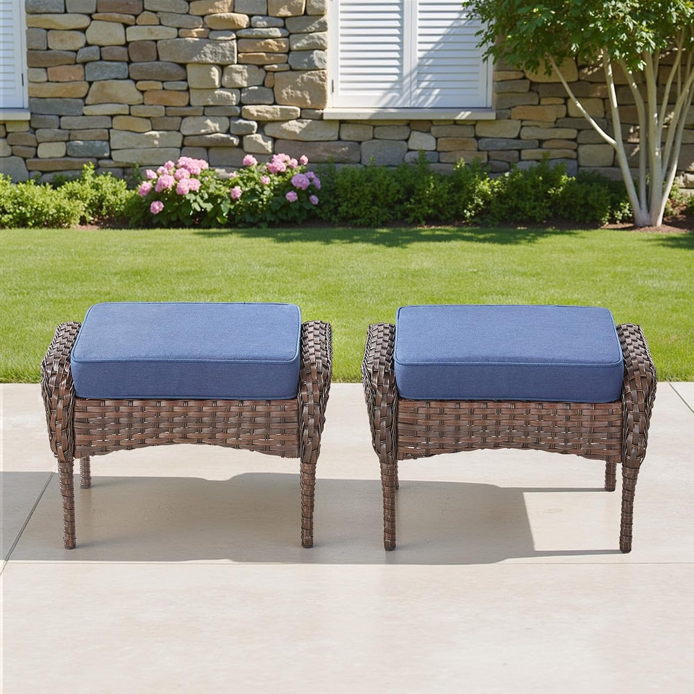 Outdoor Patio Ottomans Set of 2, Outdoor Wicker Footrest Seat with Removable ...